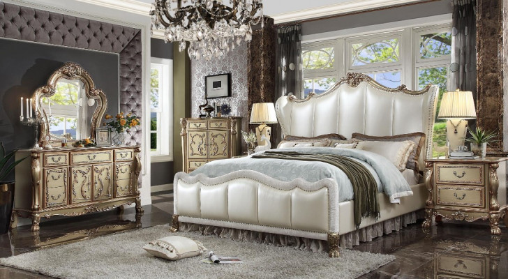 Koninklijke slaapkamer set bed + 2 nachtkastjes Lederen bedden Dubbel Hotel nieuw