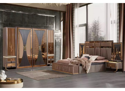 Luxe bankstel Beige set slaapkamer Tweepersoonsbed Beige set 5-delig bed