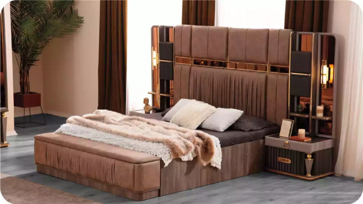 Slaapkamer set Luxe tweepersoonsbed Bed met opbergruimte Bed set 3-delig Beige