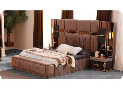 Slaapkamer set Luxe tweepersoonsbed Bed met opbergruimte Bed set 3-delig Beige