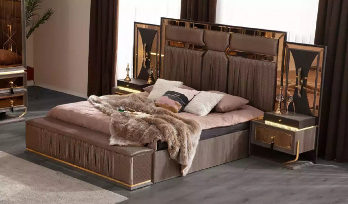 Garnituur tweepersoonsbed Beige Nachtkastjes Slaapkamer Bed Set 4-delig Bank