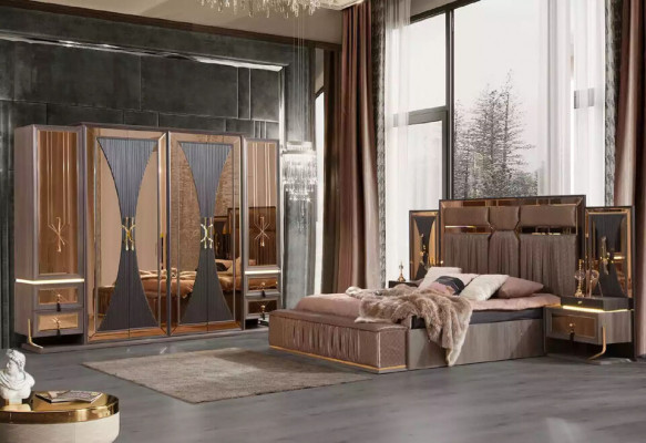 Garnituur tweepersoonsbed Beige Nachtkastjes Slaapkamer Bed Set 4-delig Bank