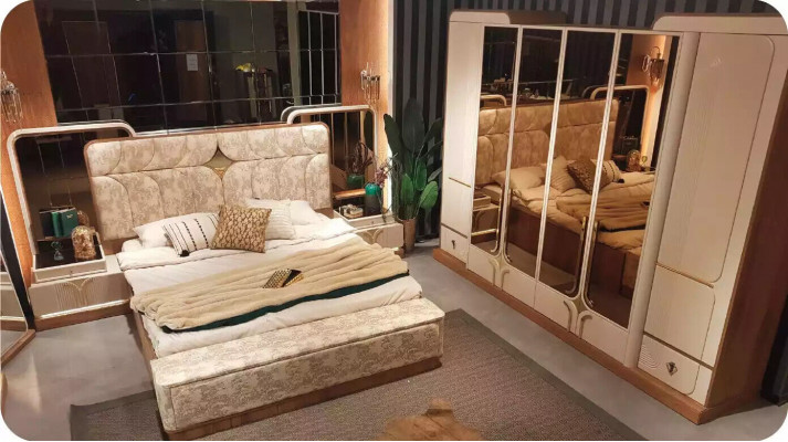 Garnituur Luxe Slaapkamer Tweepersoonsbed Bed Set 4-delig Beige Modern