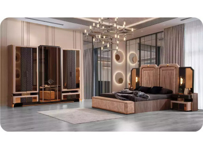 Complete slaapkamermeubel Luxe Bed Set 4-delig Tweepersoonsbed Beige Stof