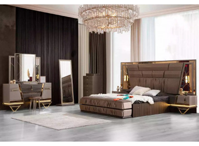 Tweepersoons make-uptafel slaapkamerset bed set 6-delig beige nieuw