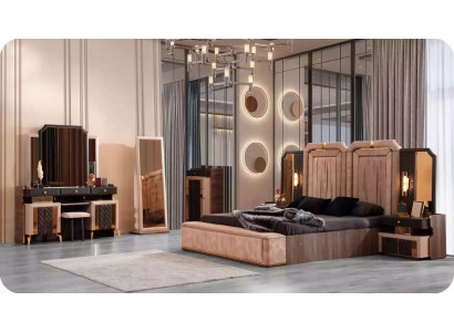 Luxe bedcombinatie set 6-delig Beige Stof Bed met opbergruimte Slaapkamer