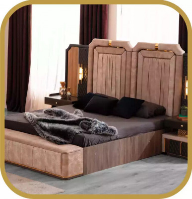 Luxe bedcombinatie set 6-delig Beige Stof Bed met opbergruimte Slaapkamer