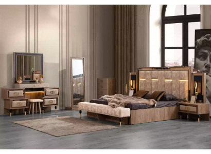 Complete slaapkamermeubel luxe bedset 6-delig tweepersoonsbed beige stof