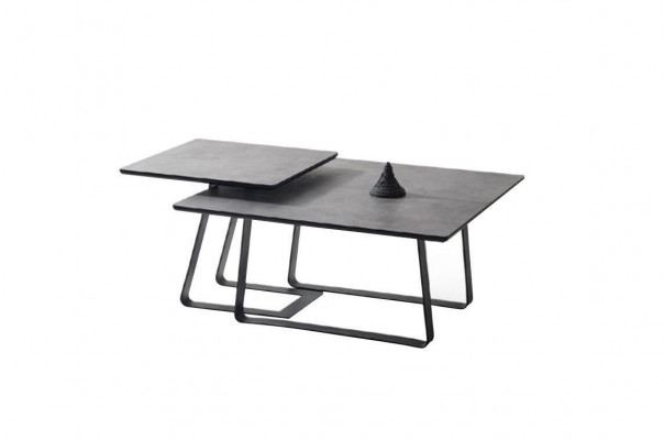 Groep salontafel bijzettafel koffietafel grijs 2-delig set tafel hout