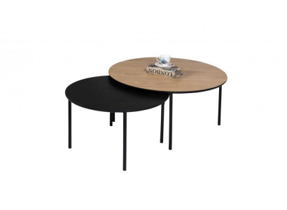 Salontafel Koffietafel Groep Bijzettafel Zwart Set Bruin Hout 2-delig