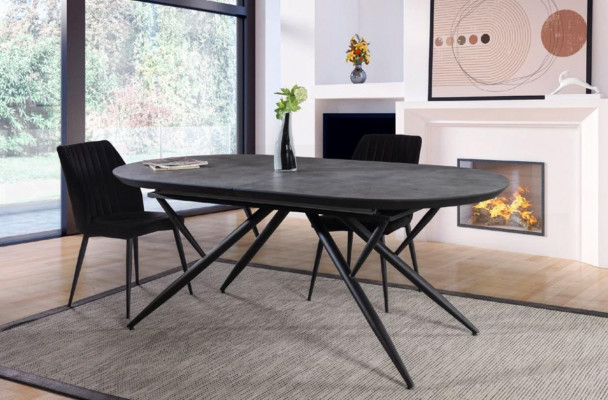 Ovale eettafel Uitschuifbare eettafel Grijze houten eettafel Groot