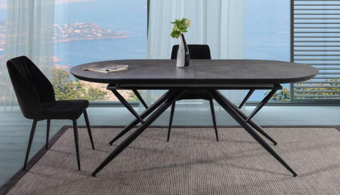 Ovale eettafel Uitschuifbare eettafel Grijze houten eettafel Groot
