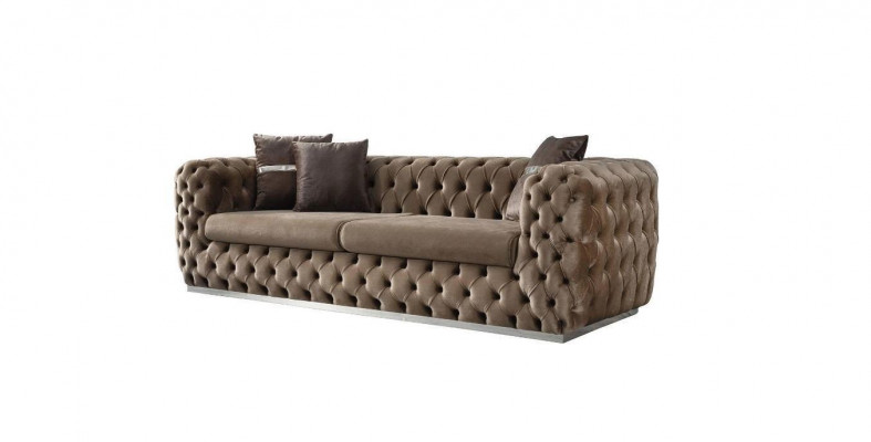 Bankstel 3-zits gestoffeerd bruin textiel zitontwerp bank modern Chesterfield