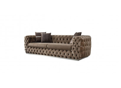 Bankstel 3-zits gestoffeerd bruin textiel zitontwerp bank modern Chesterfield