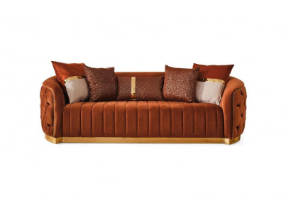Oranje textiel driezits moderne designer luxe bank bank fluweel Chesterfield.