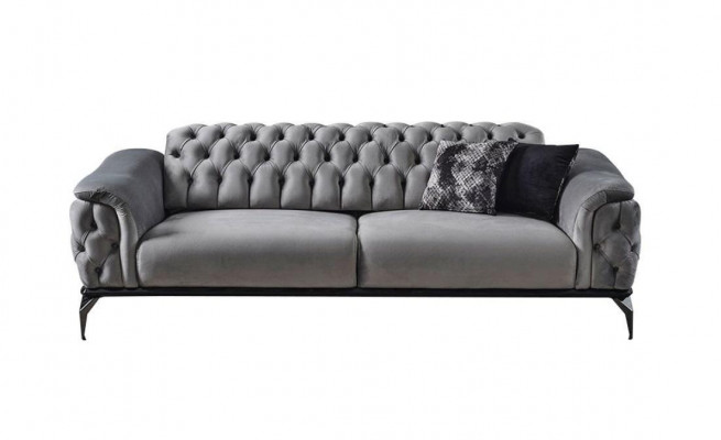 Designerbank 3-zits Chesterfield Bank Stoffen Banken Ontwerp Grijs Zitkussen