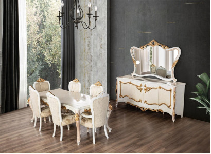 Luxe set eetkamer eettafel stoel XL tafel tafels stoelen hout design 7-delig nieuw