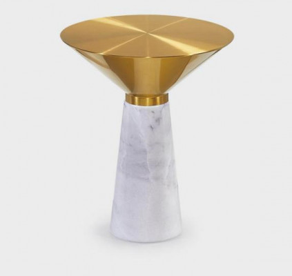 Moderne ronde bijzettafel, koffietafel, gouden salontafel, marmer.