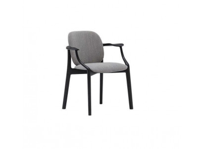 Ontwerper Grijze Eetkamerstoel Houten Frame Armleuningen Stoel Bekleding Meubels
