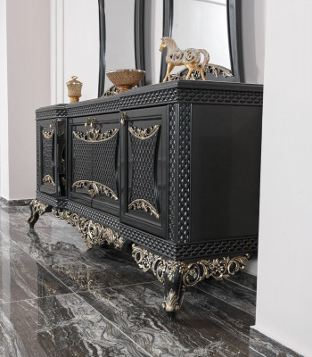 Eetgroep Eetkamer Eettafel Stoelen Hout Set van 12 Grijs Barok dressoir