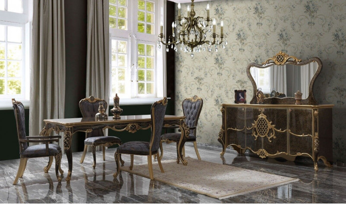 Eetkamer Luxe eetgroep dressoir eettafel stoelen hout 10-delig bruin