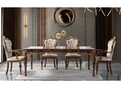 Klassieke eetkamerset Eethoek Eetkamer Eettafel Hout Set 7-delig Bruin tafel