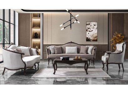 Bankstelsel driezits fauteuil stoffen bankstel grijs gestoffeerde bankstel bank
