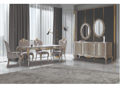 Complete eetkamer set Tafel Sideboard Eetkamer Eettafel Hout Set 12-dlg Beige