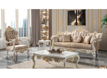 Bankstel Bankstel Beklede bank Chesterfield Luxe Stoffen Bank Beige