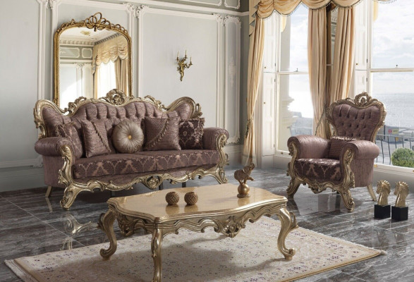 Sofagarnitur Beklede bank Bank Paarse stoffenbank Chesterfield Set 3+1