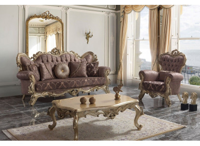 Sofagarnitur Beklede bank Bank Paarse stoffenbank Chesterfield Set 3+1