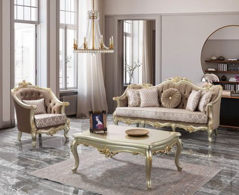 Stoffen bank gestoffeerde bank set bankstel beige Chesterfield set
