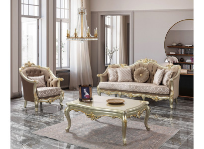 Stoffen bank gestoffeerde bank set bankstel beige Chesterfield set