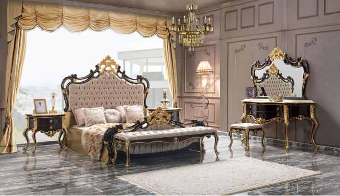Dubbel beddengoed Chesterfield Luxe Slaapkamer Bed 6-delig Zwart bedden