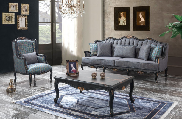 Bank Sofaset Bankstel Stoffenbank Grijze Chesterfield Set