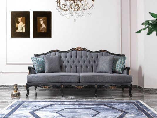 Bank Sofaset Bankstel Stoffenbank Grijze Chesterfield Set