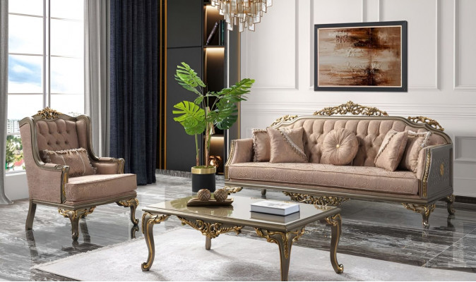Luxe complete bankstel bankstel stoffen bankstel beige gestoffeerde bank.