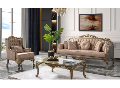 Luxe complete bankstel bankstel stoffen bankstel beige gestoffeerde bank.