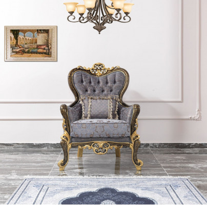 Bankstel Chesterfield gestoffeerde bank Blauwe bank Driezitter Fauteuil Set