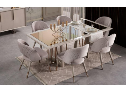 Eetkamerset Eetkamer meubelen 7-delig Eettafel Stoelen Beige Hout