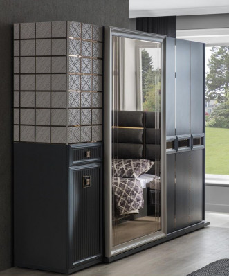 Moderne kast kledingkast slaapkamer kasten grijs hout spiegel
