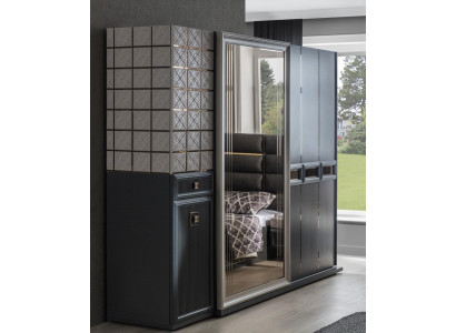 Moderne kast kledingkast slaapkamer kasten grijs hout spiegel