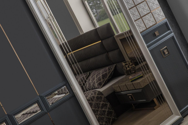 Moderne kast kledingkast slaapkamer kasten grijs hout spiegel