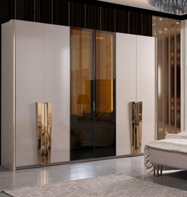 Kledingkast Moderne Kast Slaapkamerkasten Beige Hout Goud