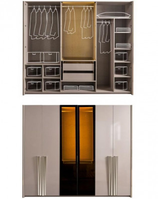 Kledingkast Moderne Kast Slaapkamerkasten Beige Hout Goud