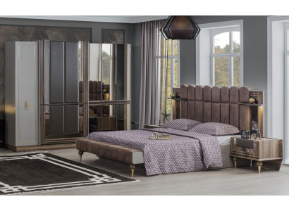 Slaapkamer set Luxe tweepersoonsbed Hout Bruin Stof Bed Set 4-delig