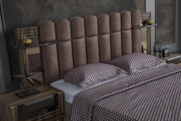 Slaapkamer set Luxe tweepersoonsbed Hout Bruin Stof Bed Set 4-delig