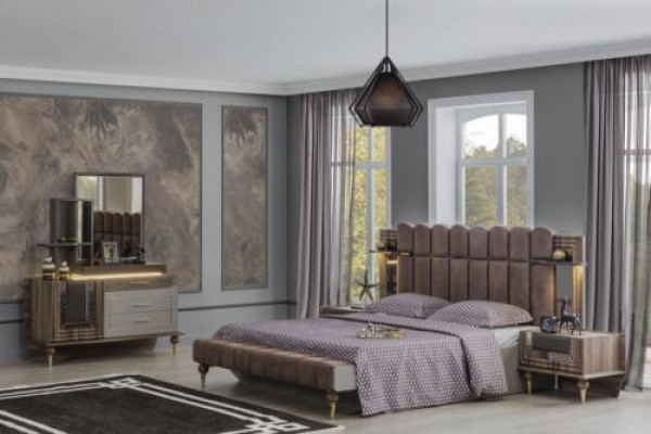 Tweepersoons beddengoed Luxe Slaapkamer Hout Bruin Stof Bed Set 4-delig