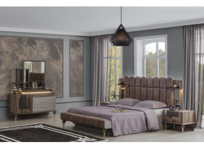 Tweepersoons beddengoed Luxe Slaapkamer Hout Bruin Stof Bed Set 4-delig