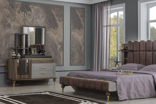 Tweepersoons beddengoed Luxe Slaapkamer Hout Bruin Stof Bed Set 4-delig